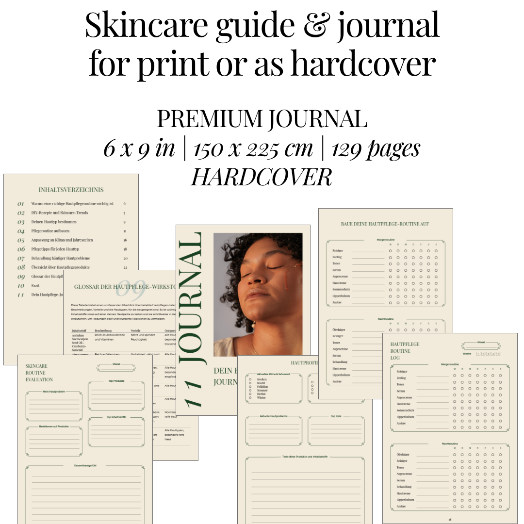 Skin Transformation in 30 Days Guide and Journal as print or hardcover in 2 languages